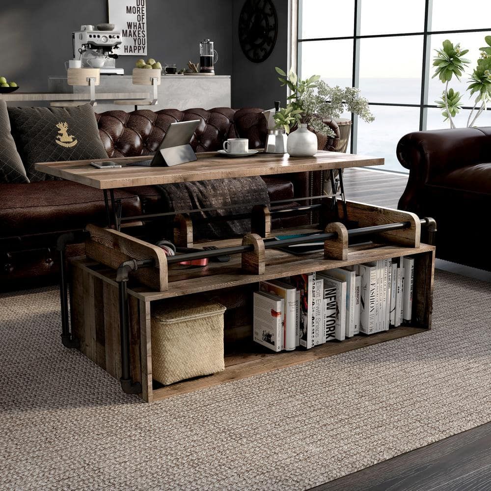 Furniture Of America Beah 52 In. Reclaimed Barnwood Large Rectangle Wood  Coffee Table With Lift Top Ynj 1996C39 – The Home Depot Pertaining To Wood Lift Top Coffee Tables (Photo 8 of 15)