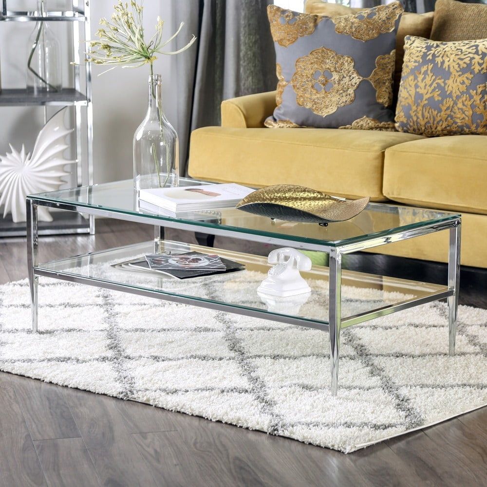 Furniture Of America Luch Contemporary 48 Inch Glass And Metal 1 Shelf  Coffee Tablechrome Chrome Finish, Metal Finish – Walmart For Metal 1 Shelf Coffee Tables (View 6 of 15)