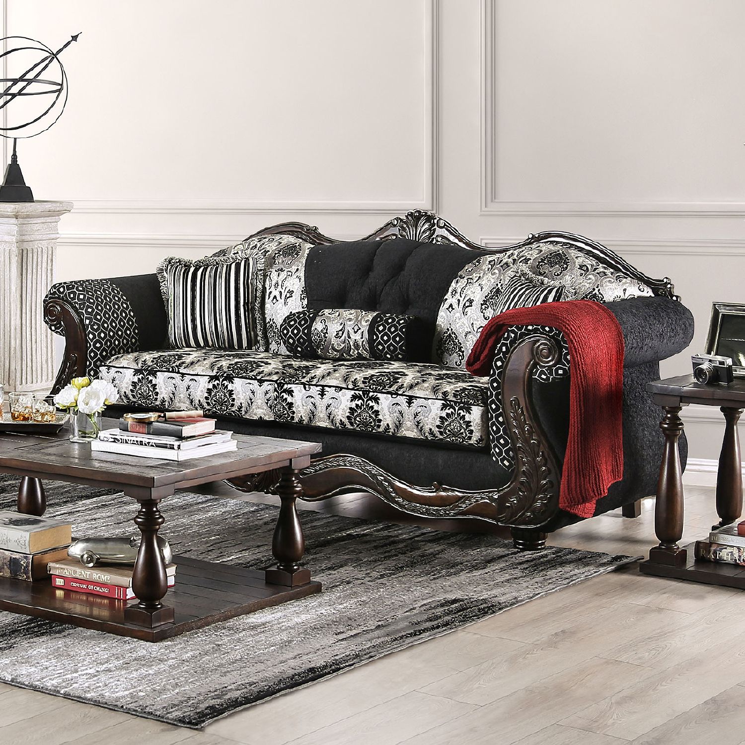 Furniture Of America Ronja Black Sofa Sm6432 Sf | Comfyco In Traditional Black Fabric Sofas (View 9 of 15)