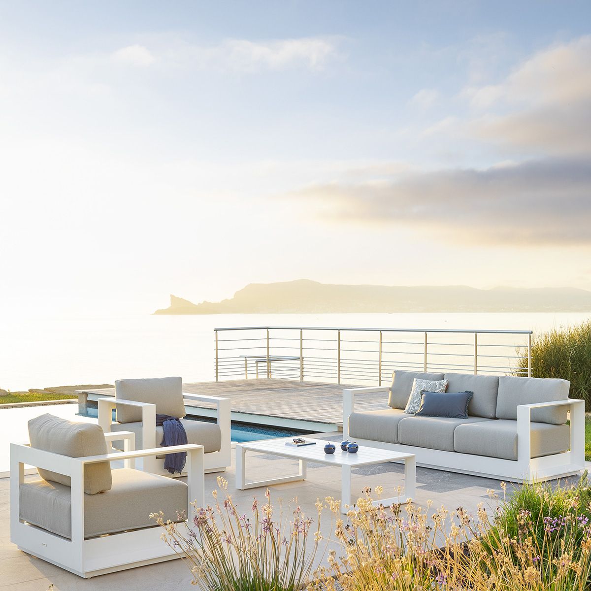 Garden Furniture Set Allure Mineral Grey & White Hespéride | Very Elegant,  The Hespéride Allure Garden Furniture Will Allow You To Furnish Your Outdoor  Space With Style.a Cosy And Friendly Atmospherefor Lounging Pertaining To Modern Outdoor Patio Coffee Tables (Photo 14 of 15)