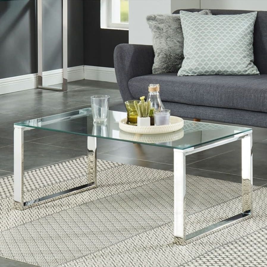Gem Modern Tempered Glass & Stainless Steel Coffee Table (2 Size Options) –  On Sale – Bed Bath & Beyond – 33308137 In Tempered Glass Coffee Tables (Photo 1 of 15)