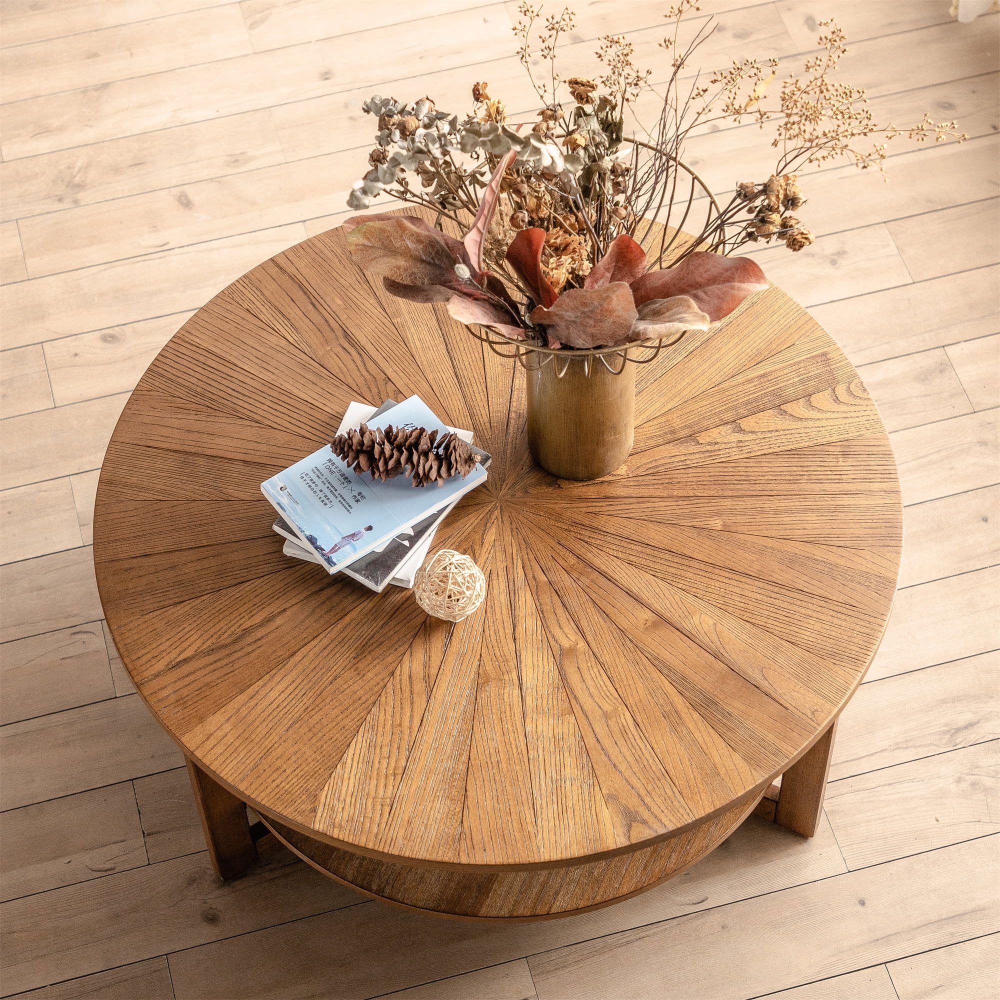 Gexpusm Round Coffee Table, Rustic Wood Coffee Table With Storage Shelf For  Living Room Bedroom, Brown Circle Coffee Table – Walmart Intended For Rustic Wood Coffee Tables (Photo 13 of 15)