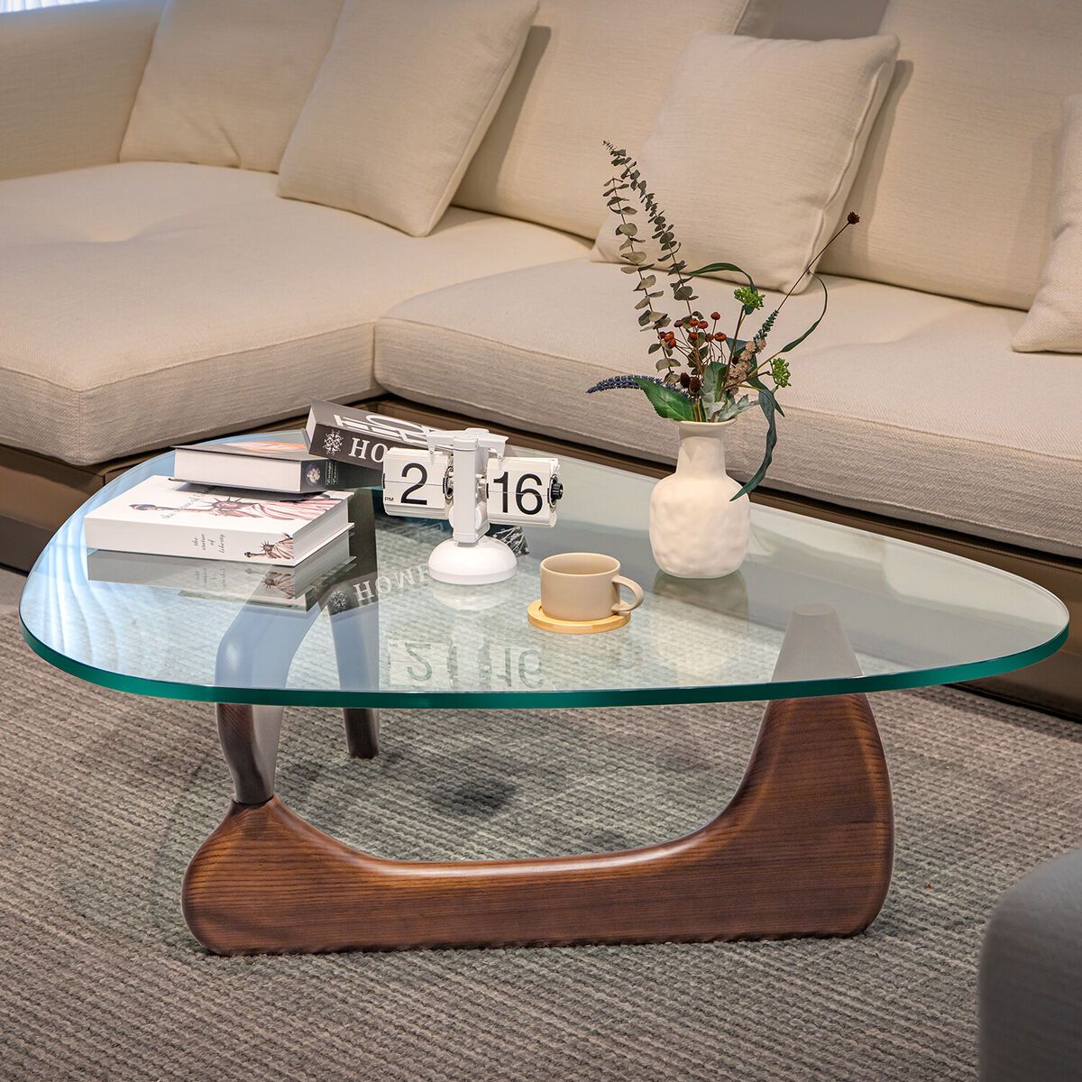 Glass Coffee Table 19 Mm Tempered Noguchi Style Solid Wood Design Living  Room | Ebay Within Tempered Glass Coffee Tables (Photo 3 of 15)