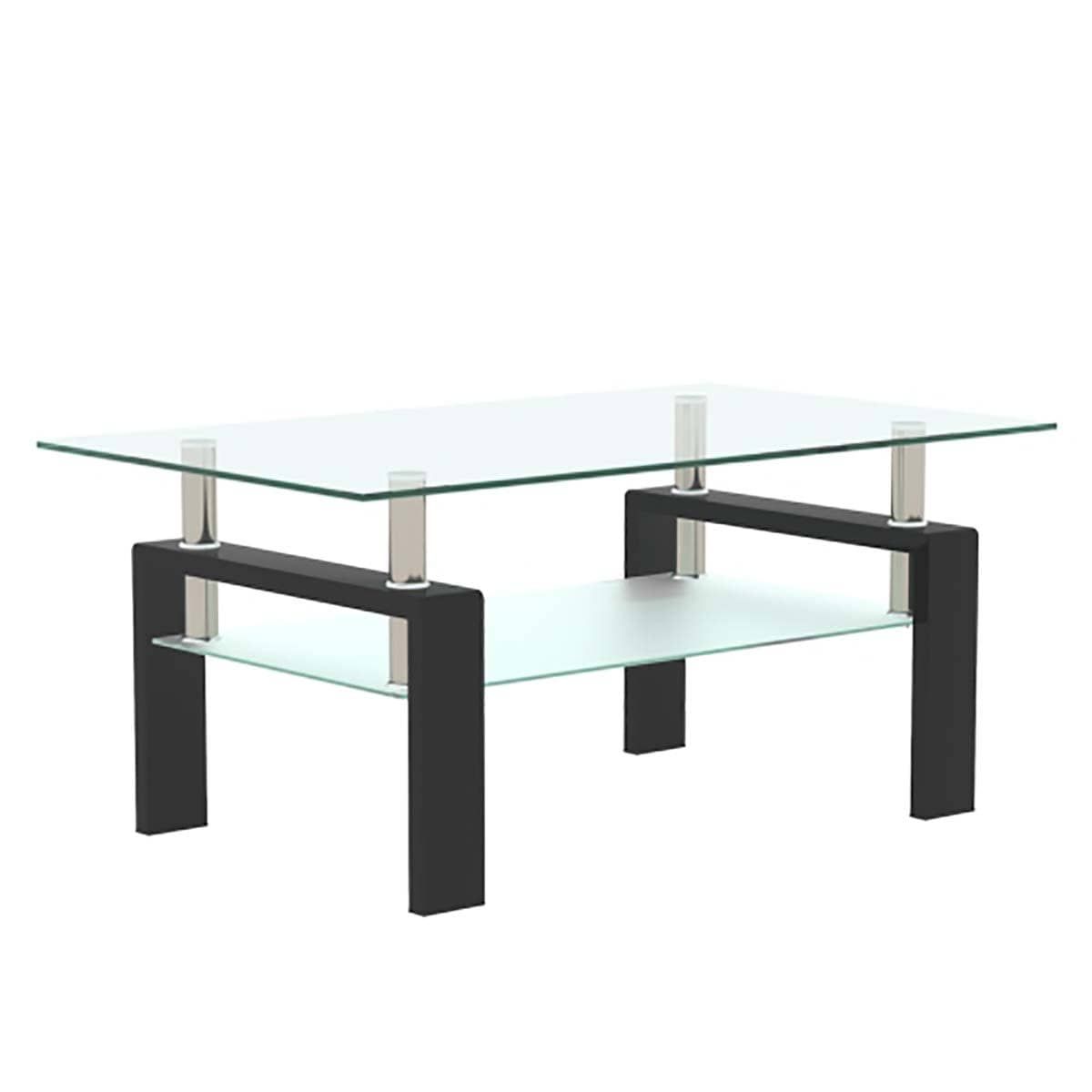 Glass Coffee Table, Rectangle Modern Side Coffee Table With Lower Shelf,Modern  Side Center Tables For Living Room, Living Room Furniture, Perfect For  Living Room Conversation Leisure Occasions, Metal Leg, Black | Shein Regarding Glass Coffee Tables With Lower Shelves (View 12 of 15)