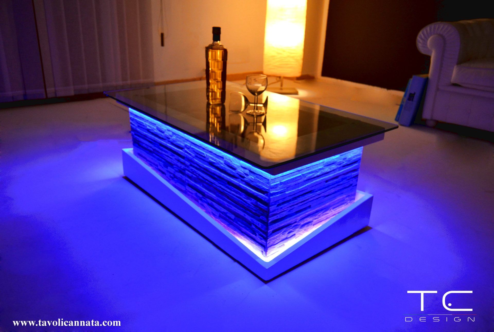 Glass Coffee Table With Led Light Rgb Color – Tavolini Cannata Throughout Coffee Tables With Led Lights (View 3 of 15)