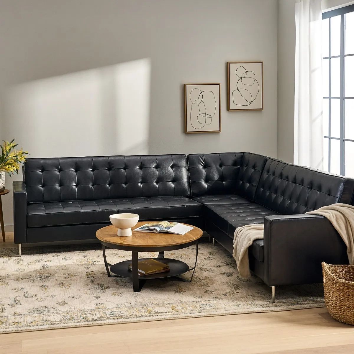 Goliath Contemporary Faux Leather Tufted 5 Seater Sectional Sofa Set | Ebay Regarding Faux Leather Sectional Sofa Sets (Photo 1 of 15)