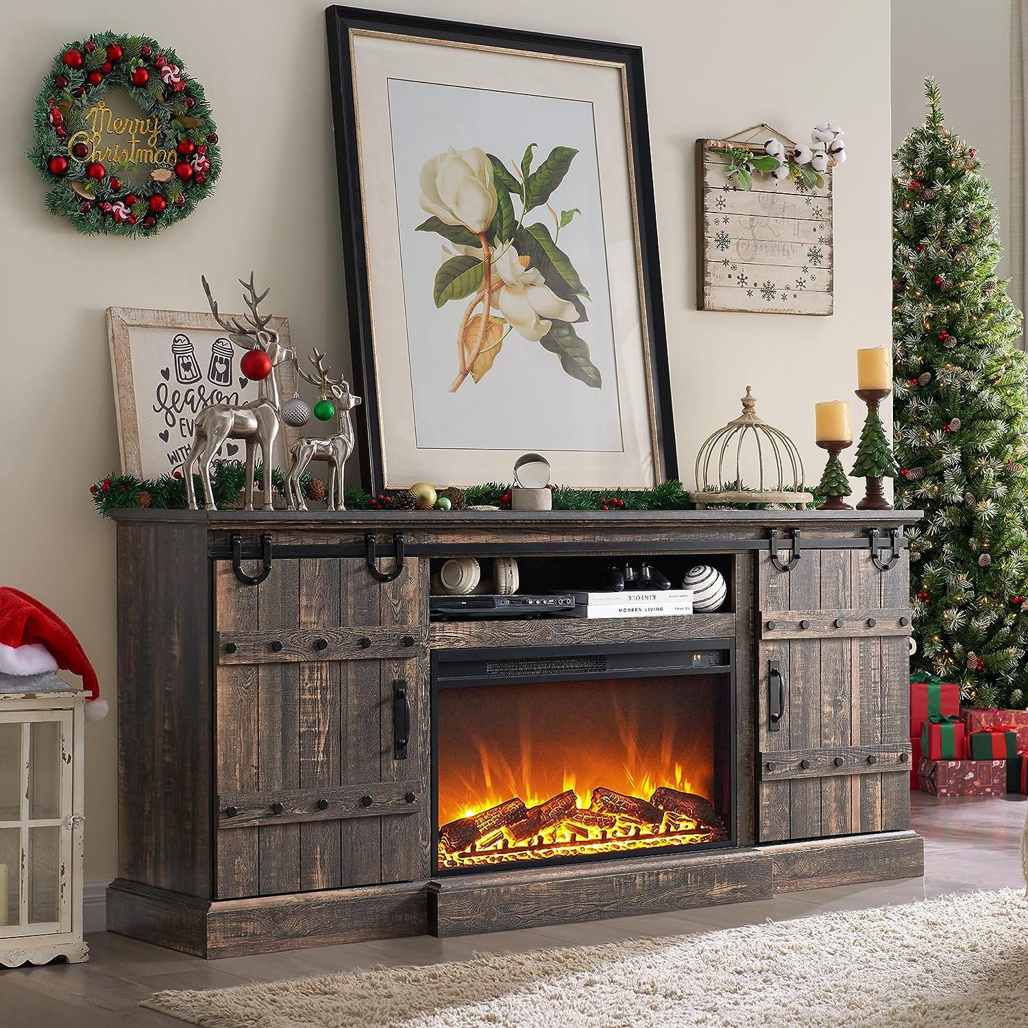 Gracie Oaks Wilbrandt Farmhouse Entertainment Center Fireplace Tv Stand Fit  For Tvs Up To 80 Inch, With Sliding Barn Doors & Reviews | Wayfair Inside Farmhouse Stands For Tvs (View 15 of 15)
