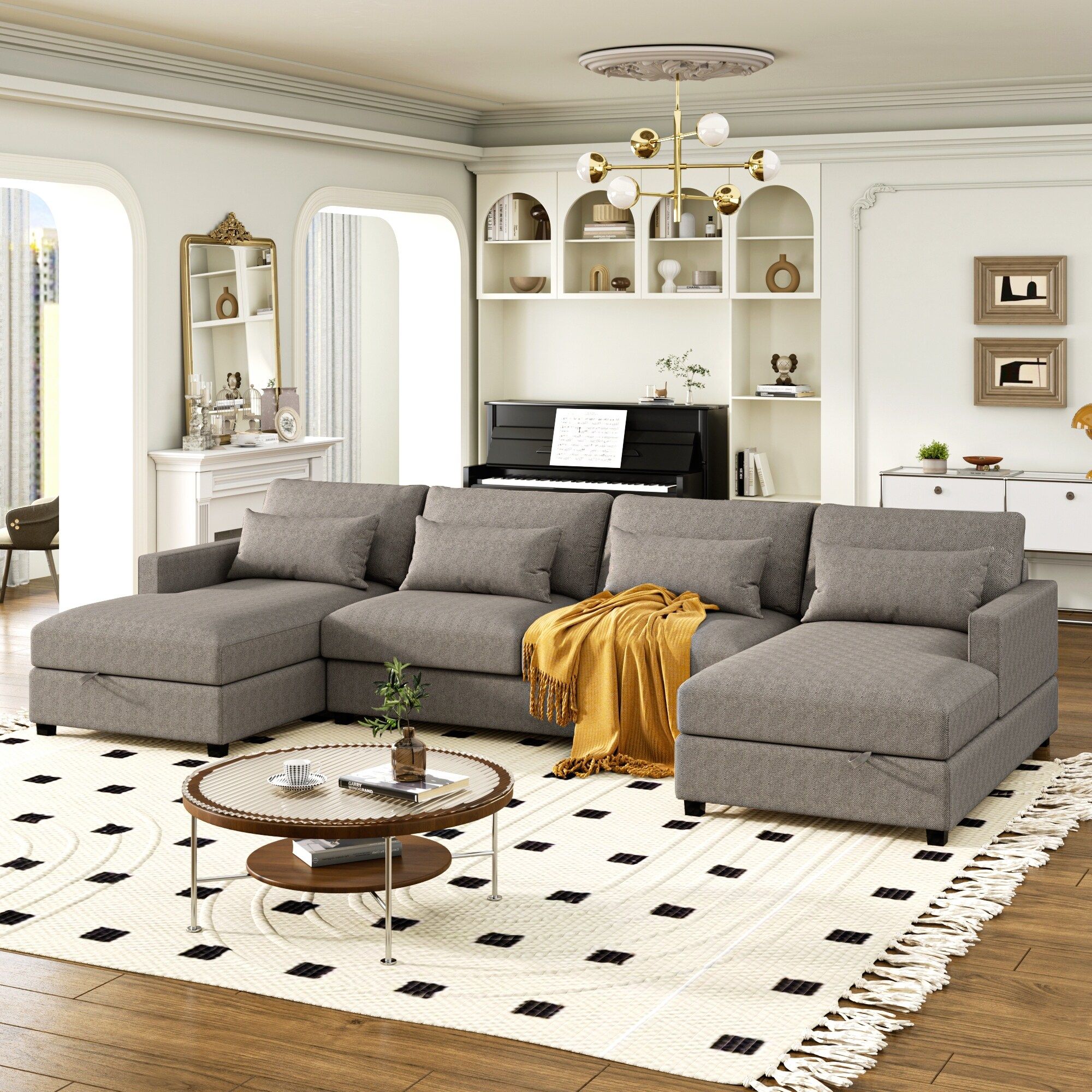 Gray Modern U Shape Sectional Sofa With 4 Pillows & Storage Chaise – Bed  Bath & Beyond – 39018582 Regarding Modern U Shape Sectional Sofas In Gray (Photo 8 of 15)