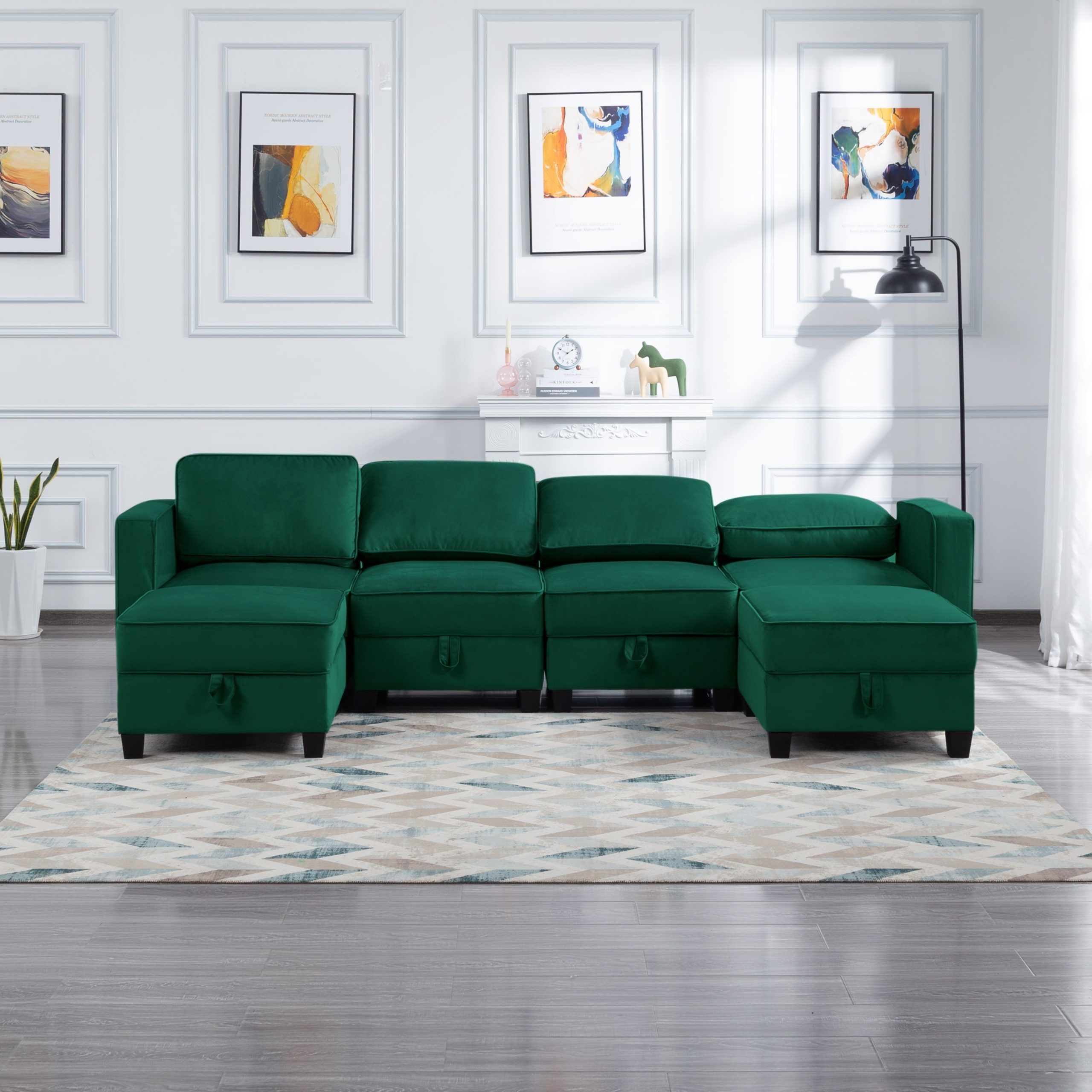 Green 116" Velvet Modular Sectional Sofa With Hidden Storage And Ottoman –  Bed Bath & Beyond – 39090598 For Green Velvet Modular Sectionals (Photo 8 of 15)