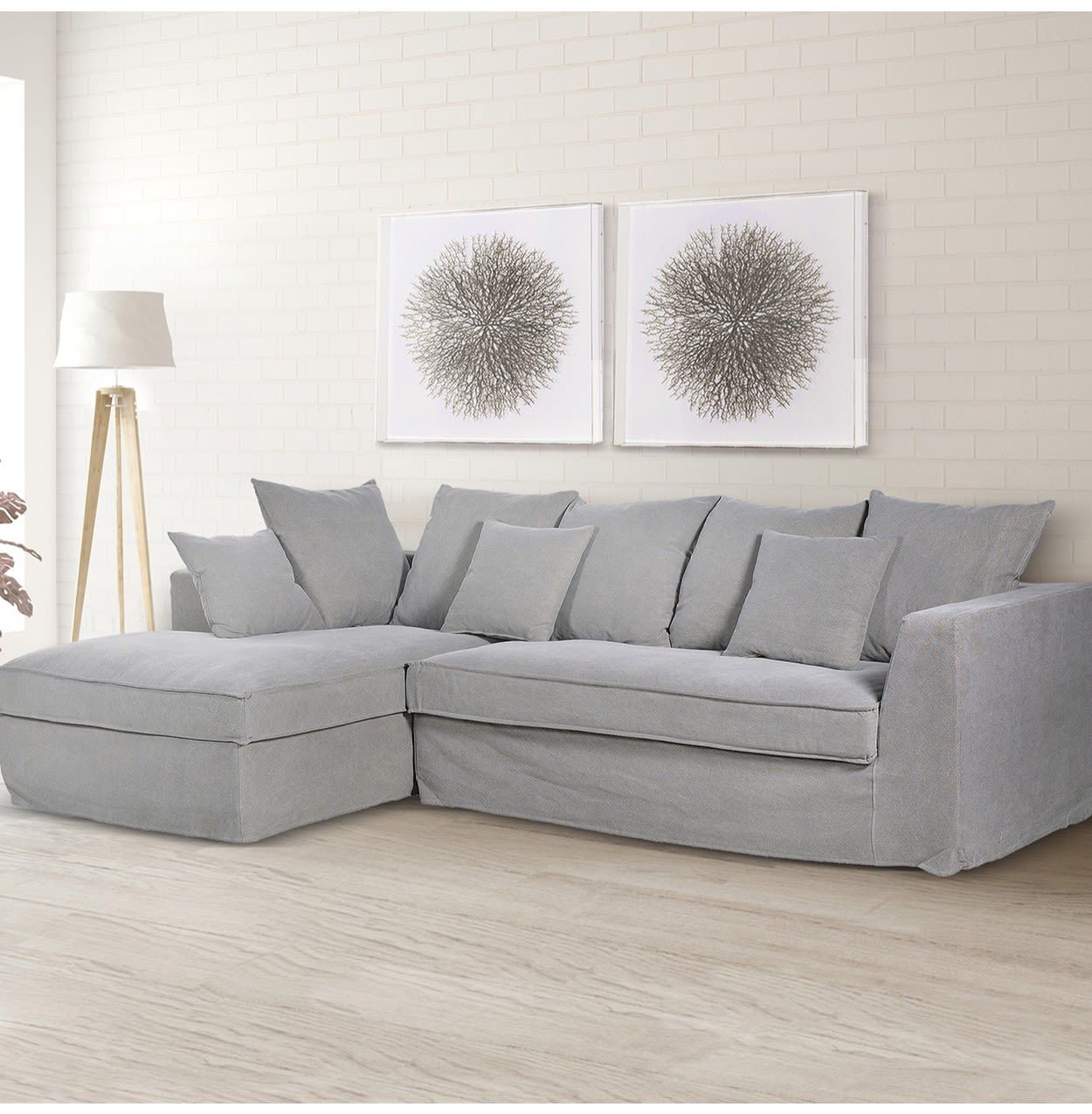 Grey Cotton Linen Fabric Corner Sofa | Nicky Cornell With Light Charcoal Linen Sofas (Photo 15 of 15)