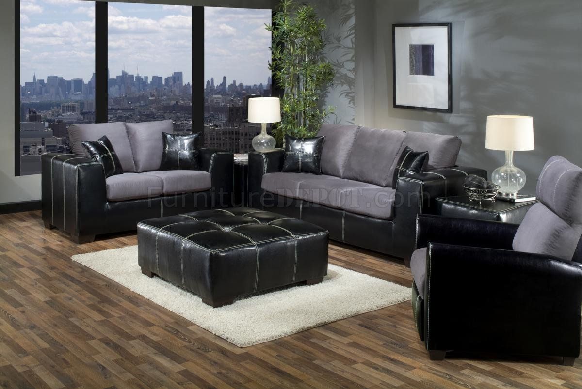 Grey Fabric & Black Vinyl Modern Sofa And Loveseat Set W/Options Inside Dark Grey Loveseat Sofas (View 8 of 15)