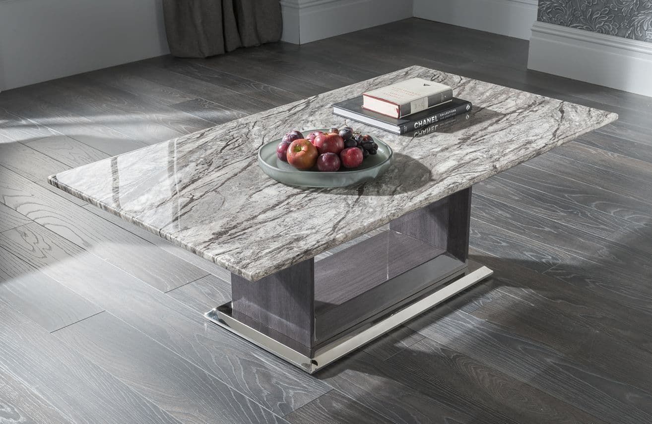 Guastalla Grey High Gloss Marble With Polished Metal Rectangle Coffee Table  218Vd357 For Glossy Finished Metal Coffee Tables (Photo 1 of 15)