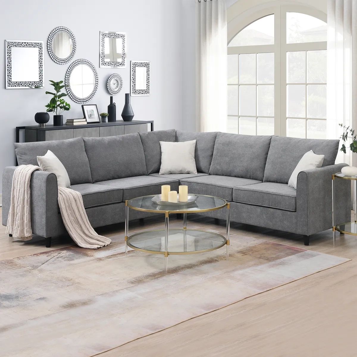 Habitrio Modern Sectional Sofa Set L Shaped Upholstered Couches Gray W/3  Pillows 195358179284 | Ebay With Regard To Modern L Shaped Sofa Sectionals (View 11 of 15)