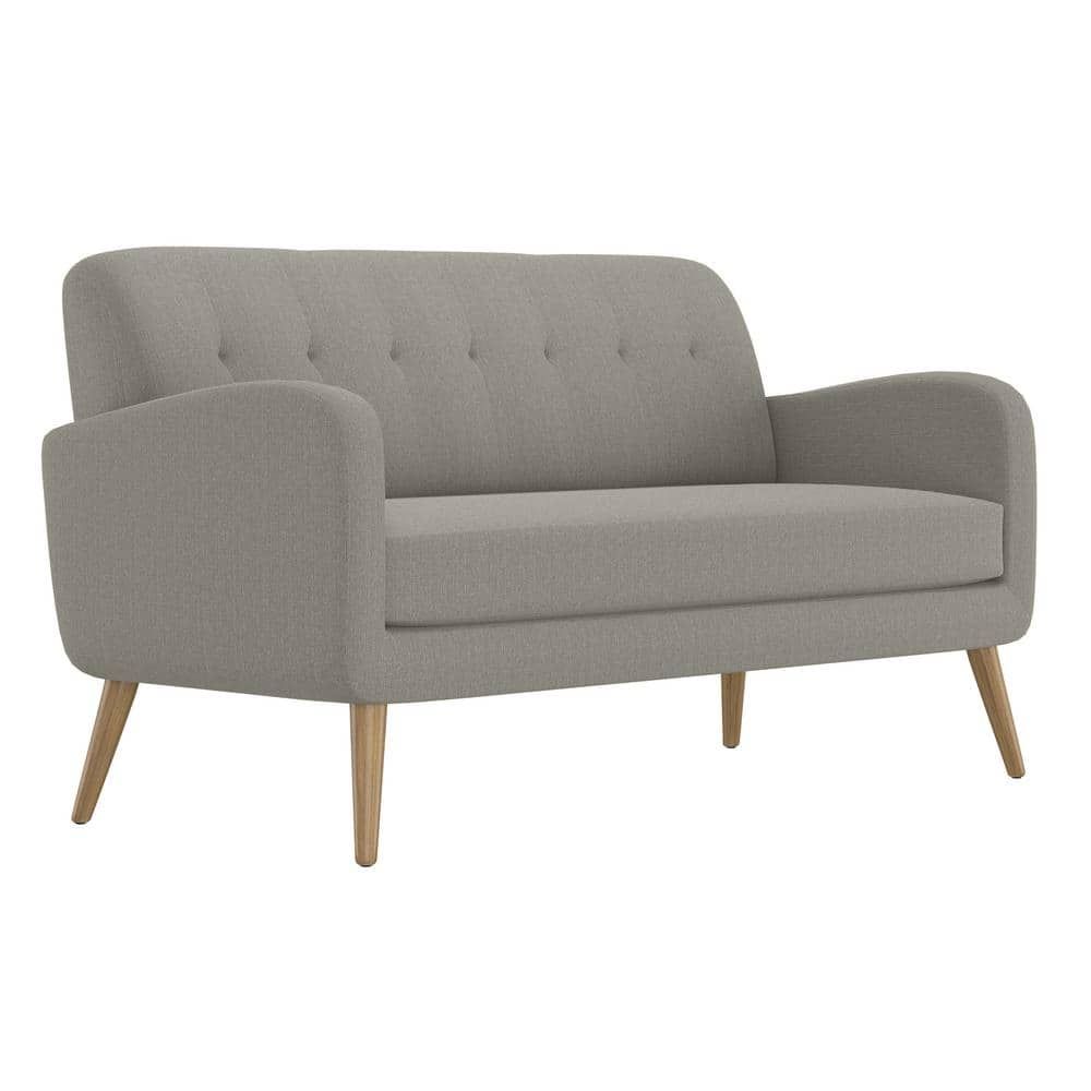 Handy Living Werner 65.5 In. Dove Gray Linen Like Fabric With Natural Legs  2 Seat Mid Century Modern Sofa A177436 – The Home Depot Pertaining To Gray Linen Sofas (Photo 11 of 15)