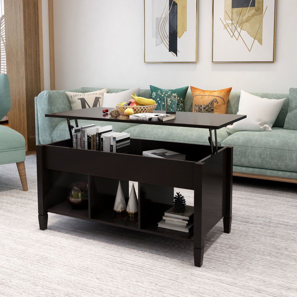 Hassch Lift Top Coffee Table Industrial Coffee Table With Open Storage  Shelf, Black – Walmart Within Hassch Modern Square Cocktail Tables (View 15 of 15)