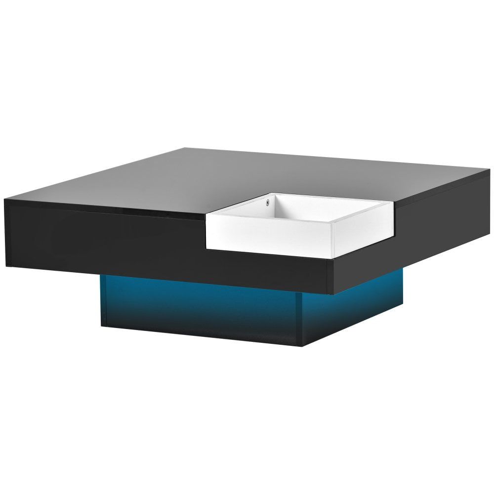 Hassch Modern Square Coffee Table With Detachable Tray, Minimalist Cocktail  Table With 16 Color Led Lights, Remote Control For Living Room, Black –  Walmart With Hassch Modern Square Cocktail Tables (Photo 3 of 15)