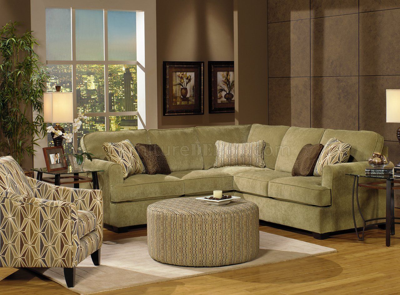 Herb Chenille Fabric Modern Sectional Sofa W/Optional Items Pertaining To Chenille Sectional Sofas (View 6 of 15)