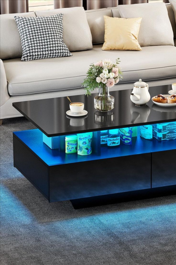 High Gloss Coffee Table Center Cocktail Table With Led Lights & Sliding  Drawers | Ebay In 2023 | Coffee Table, Coffee Table White, Coffee Table  With Storage Throughout Coffee Tables With Drawers And Led Lights (Photo 15 of 15)