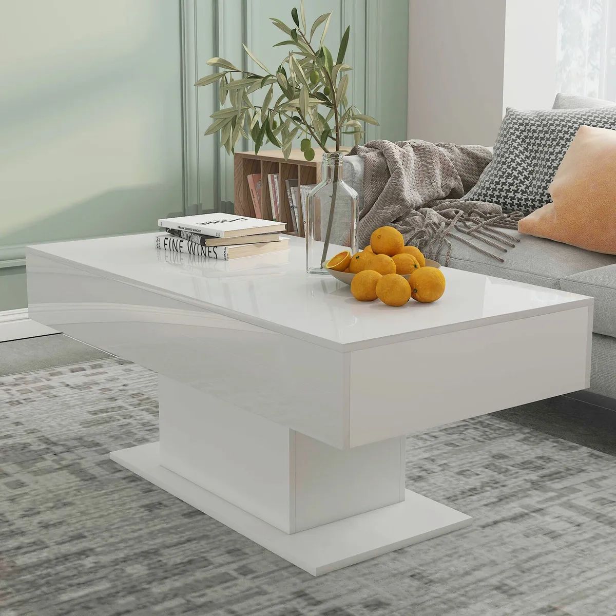 High Gloss Coffee Table Modern Led Lights Side Table White Living Room  Furniture | Ebay Intended For Rectangular Led Coffee Tables (View 13 of 15)