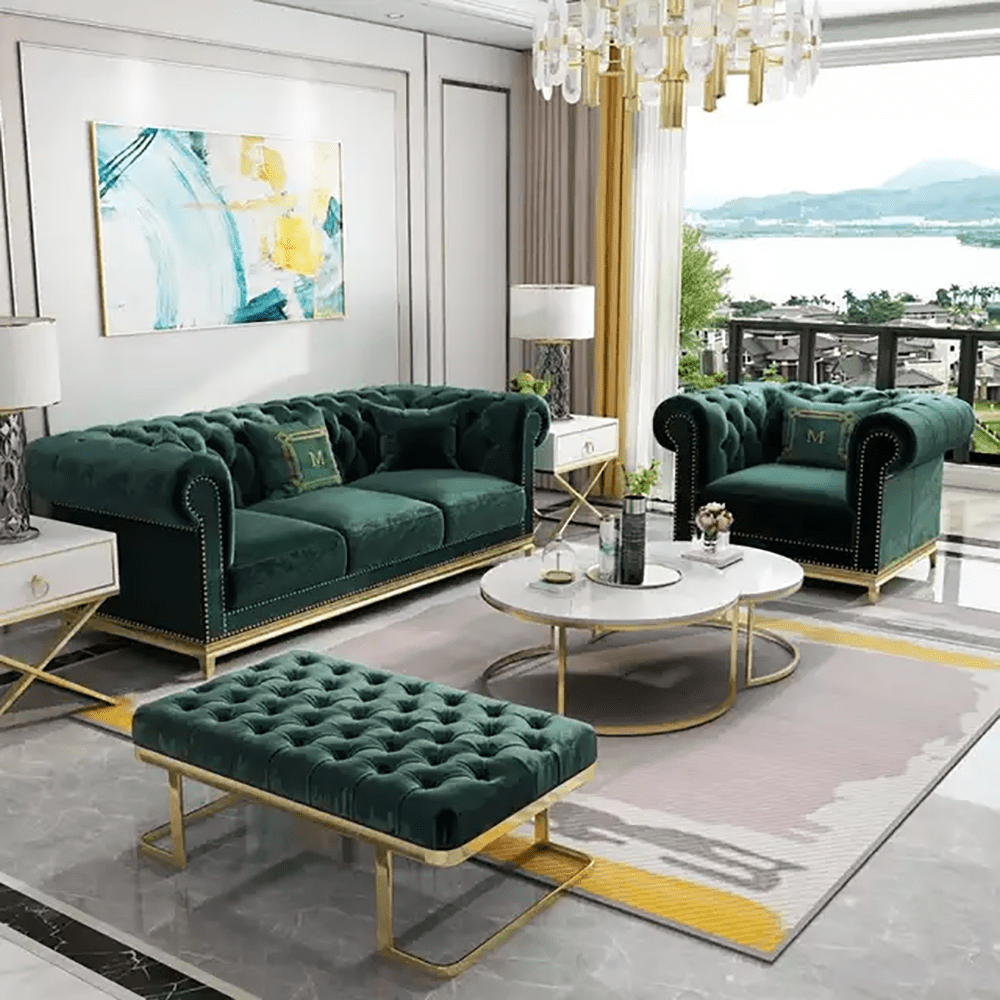 High Profile Sofa With Ottoman – Fatima Furniture Regarding Sofas With Ottomans (View 11 of 15)