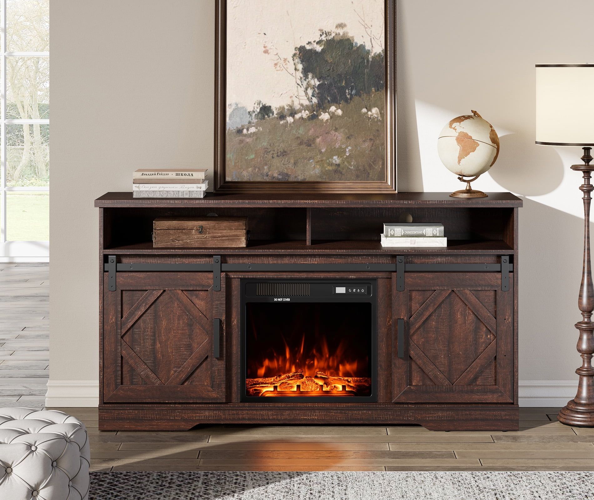 Highboy Electric Fireplace Tv Stand Entertainment Center For Tvs Up To 65",  Brown – Walmart Throughout Wood Highboy Fireplace Tv Stands (View 15 of 15)
