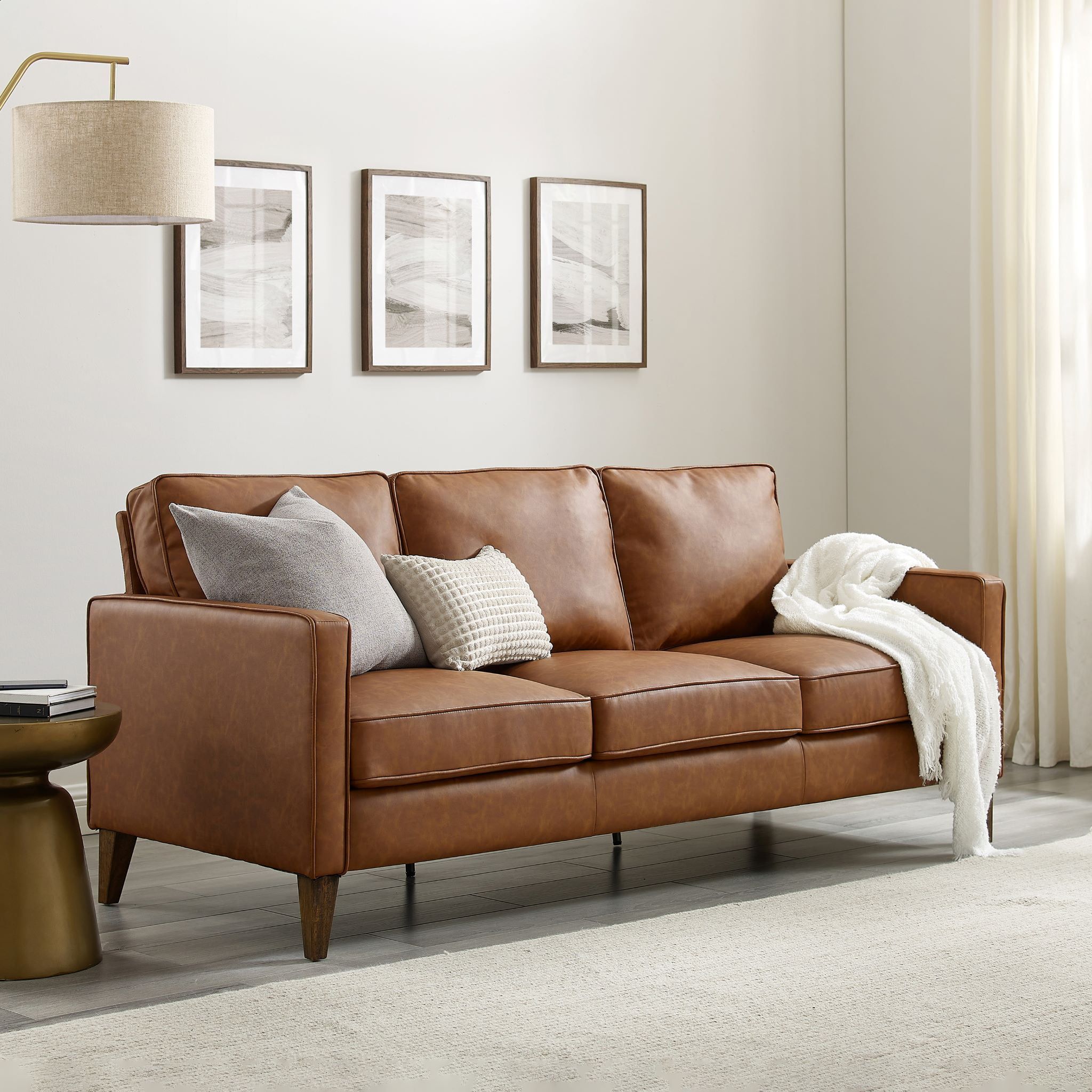 Hillsdale Jianna Faux Leather Sofa, Grey – Walmart With Regard To Faux Leather Sofas (Photo 5 of 15)