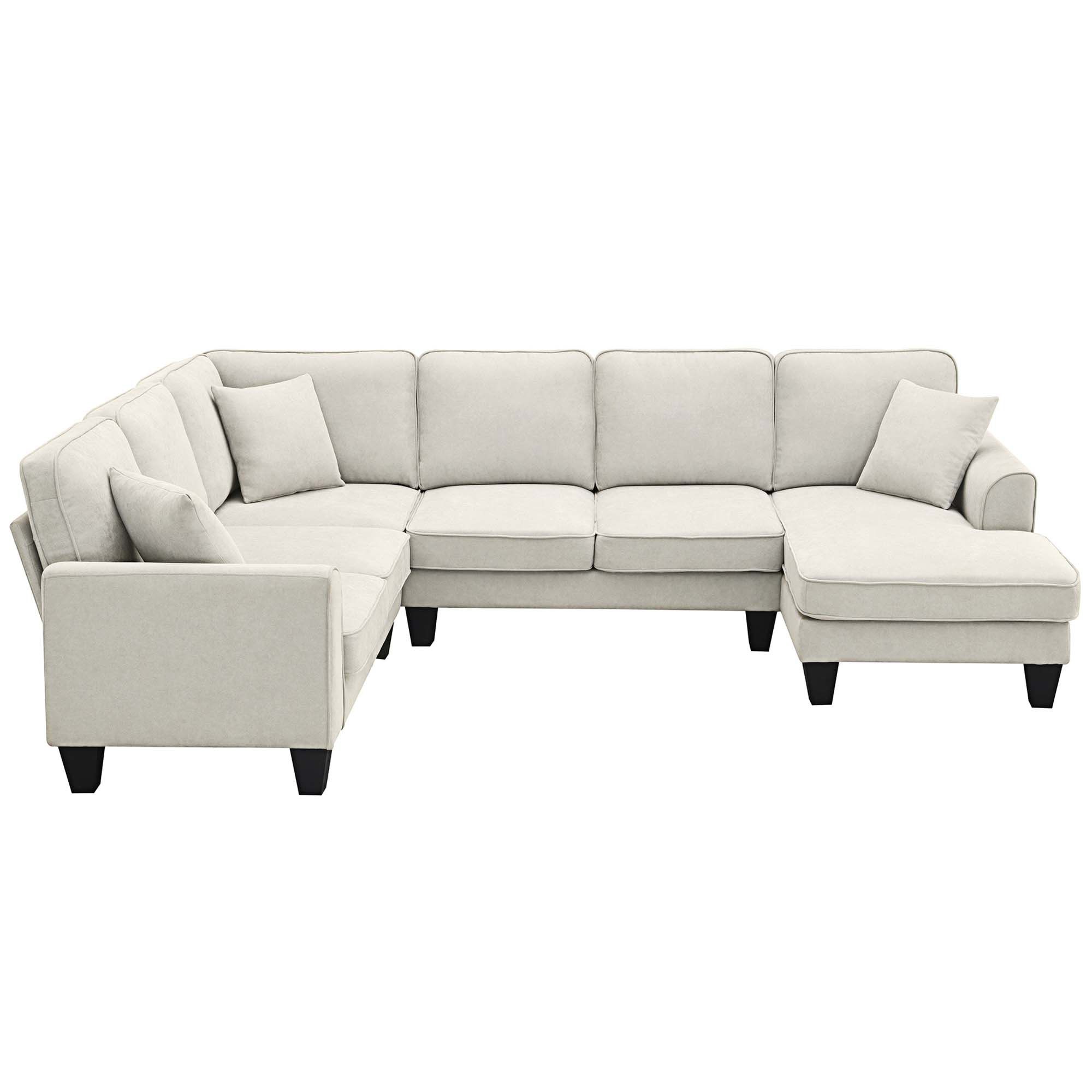 Hokku Designs Jerane Modern U Shape 7 Seat Fabric Sectional Sofa Set With 3  Pillows Included | Wayfair Pertaining To Modern U Shaped Sectional Couch Sets (View 13 of 15)