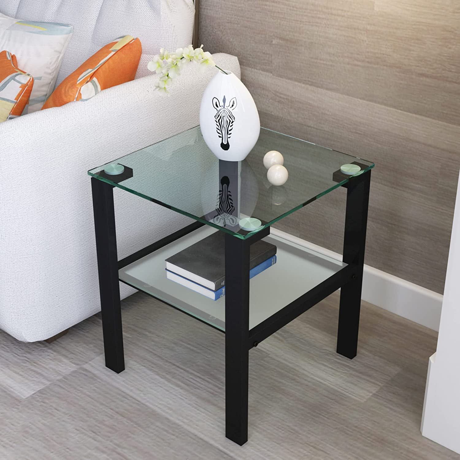 Holaki 2 Layer Glass End Table , Square Tea Table, Bedroom Corner Table, Living  Room Side Table, Transparent – Walmart Intended For Transparent Side Tables For Living Rooms (Photo 6 of 15)