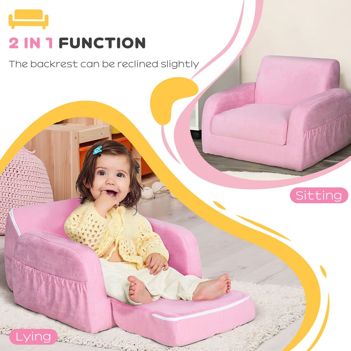 Homcom 2 In 1 Kids Armchair Sofa Bed Fold Out Padded Wood Frame Bedroom  Pink 5056399155932 | Ebay Intended For 2 In 1 Foldable Children'S Sofa Beds (View 12 of 15)