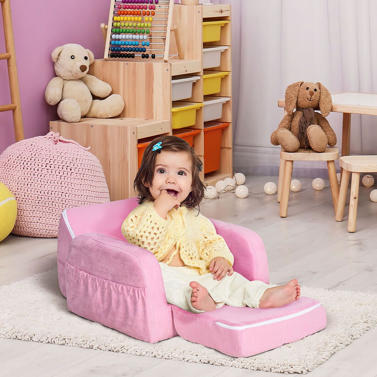 Homcom 2 In 1 Kids Armchair Sofa Bed Fold Out Padded Wood Frame Bedroom  Pink 5056399155932 | Ebay Regarding 2 In 1 Foldable Children'S Sofa Beds (Photo 7 of 15)