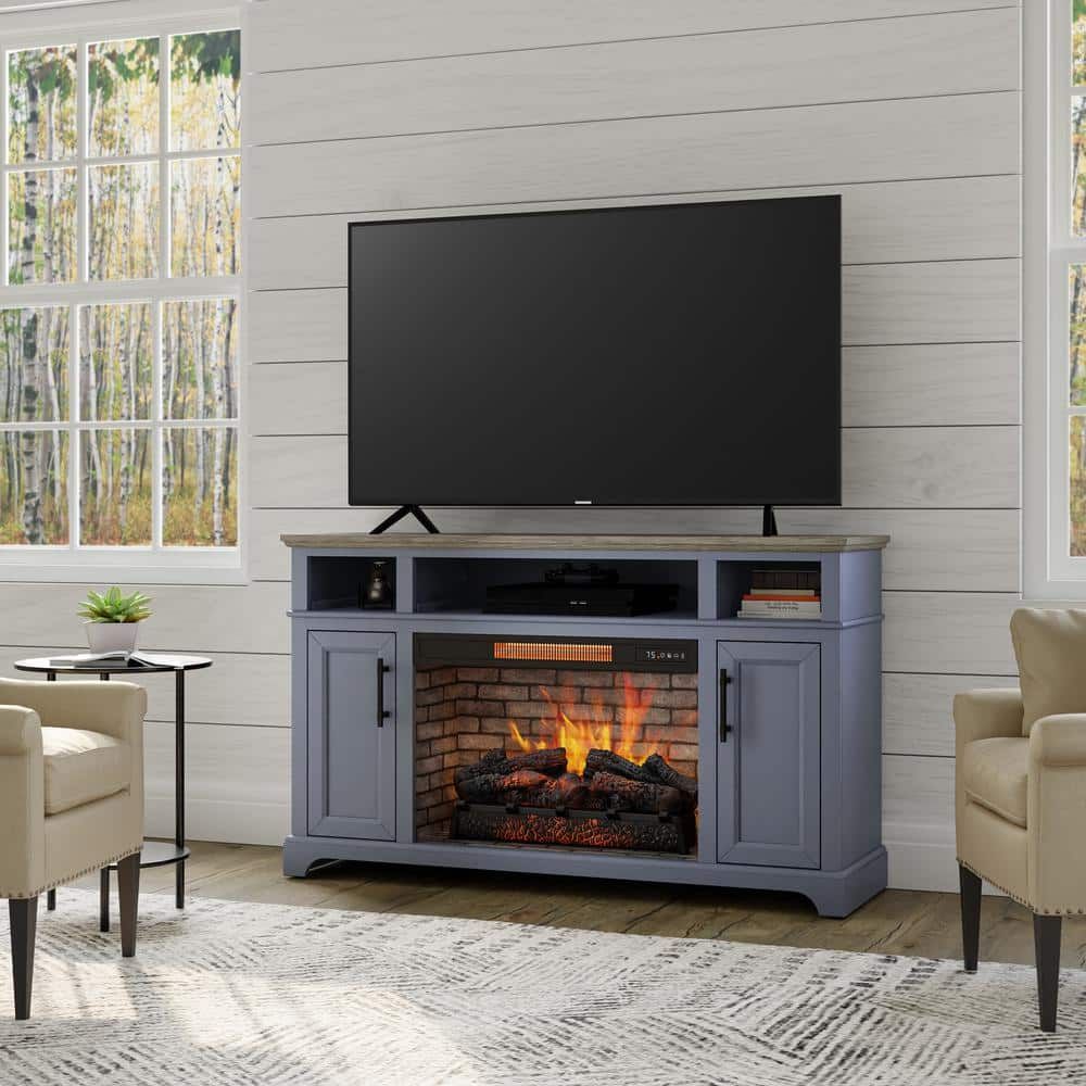 Home Decorators Collection Hillrose 52 In. Freestanding Electric Fireplace  Tv Stand In Blue Ash With Rustic Taupe Oak Top 2240Fm 26 310 – The Home  Depot Inside Electric Fireplace Tv Stands (Photo 1 of 15)