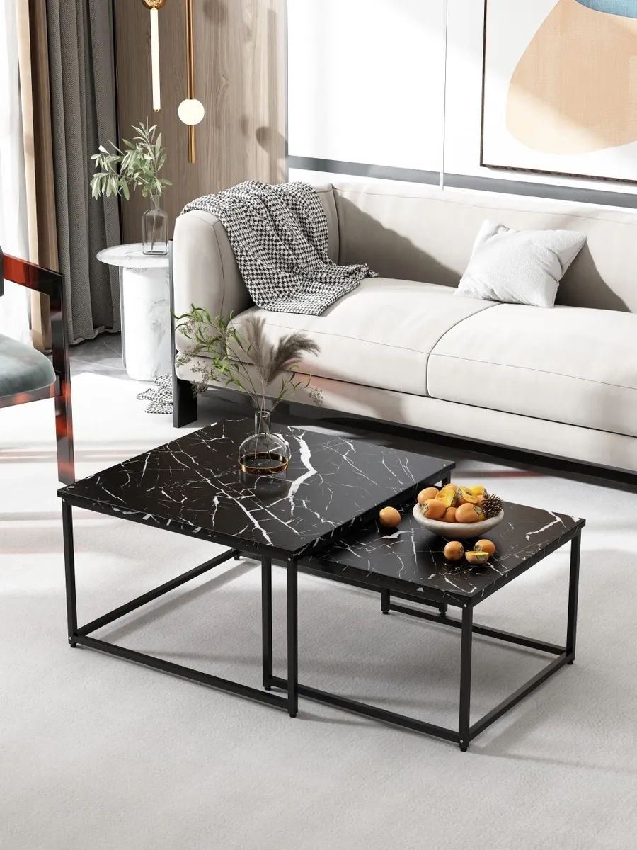 Home Nesting Coffee Table Set Of 2 Modern Square Coffee Table For Living  Room. | Ebay Throughout Modern Nesting Coffee Tables (Photo 1 of 15)
