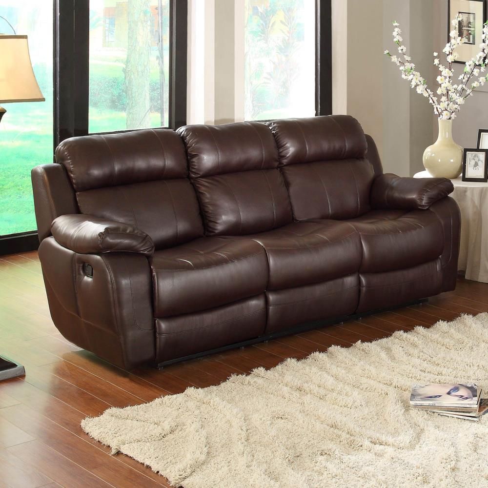 Homelegance Marille 88 In Casual Dark Brown Faux Leather 3 Seater Reclining  Sofa At Lowes In Faux Leather Sofas In Chocolate Brown (View 3 of 15)