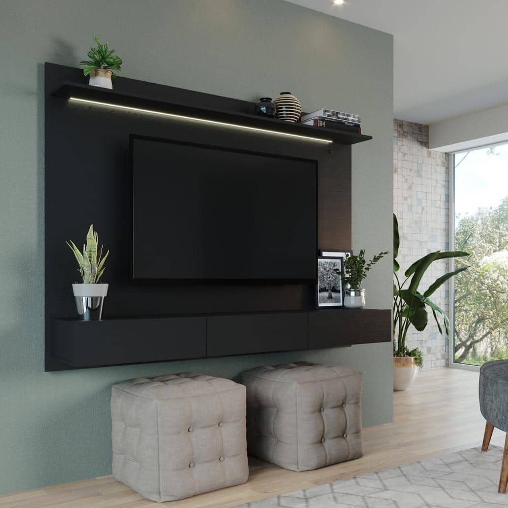 Homestock Black Wall Mounted Floating Entertainment Center Fits Tv Up To 75  In (View 13 of 15)
