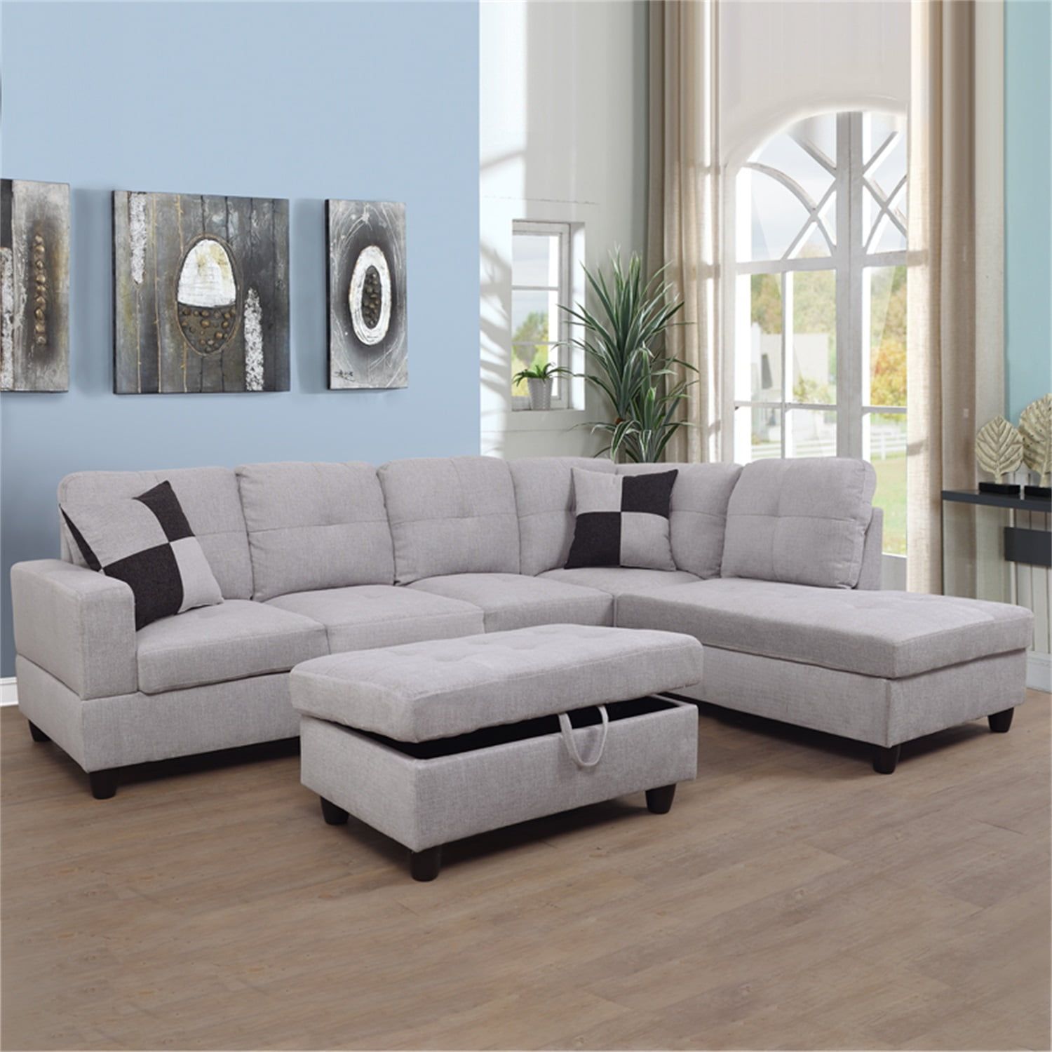 Hommoo Couch Sofa Set, Modern L Shaped Sofa For Living Room, Flannel Sectional  Sofa Set For Apartment, Off White(Without Ottoman) – Walmart Regarding Modern L Shaped Sofa Sectionals (Photo 1 of 15)