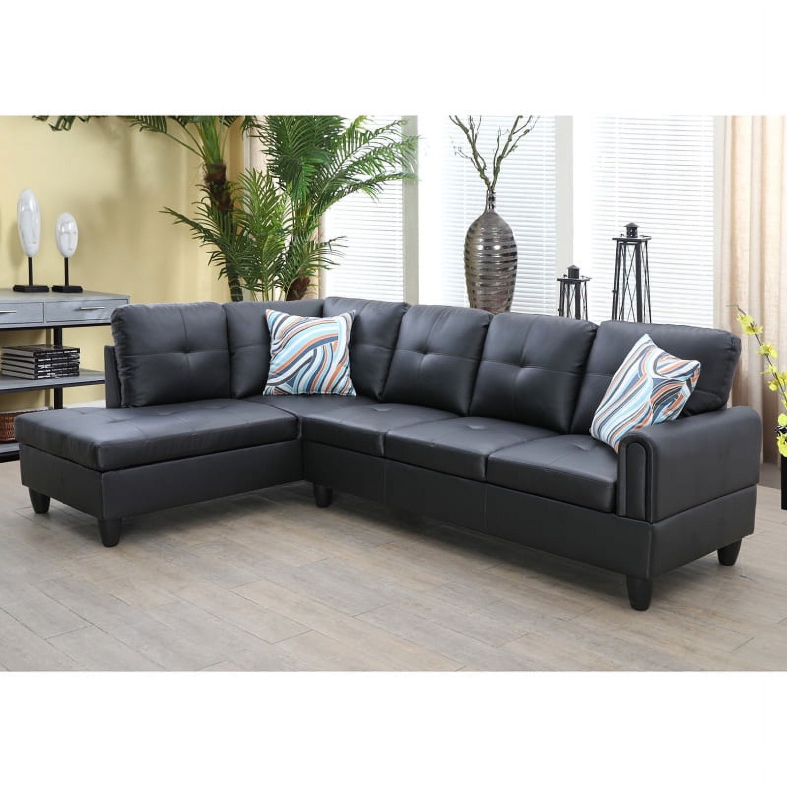 Hommoo Faux Leather 3 Piece Couch Living Room Sofa Set, L Shaped Couch For  Small Space, Black(Without Ottoman) – Walmart With 3 Piece Leather Sectional Sofa Sets (Photo 8 of 15)