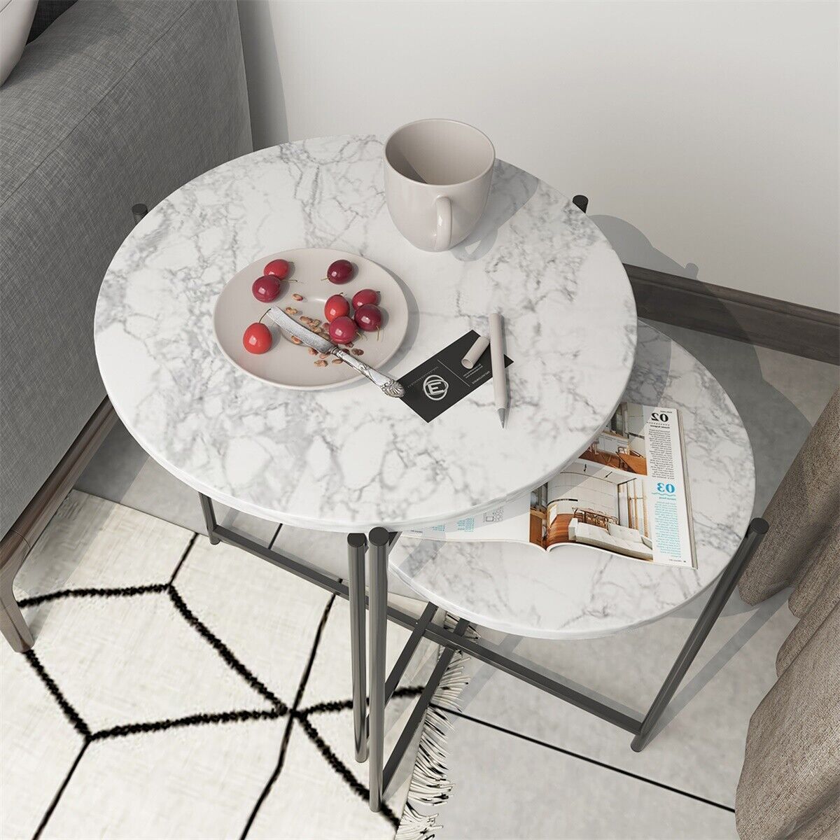 Hommoo Modern Faux Marble Top Round Nesting Coffee Table, 2 Piece, White  Tables – The Ict University Intended For Modern Round Faux Marble Coffee Tables (View 7 of 15)