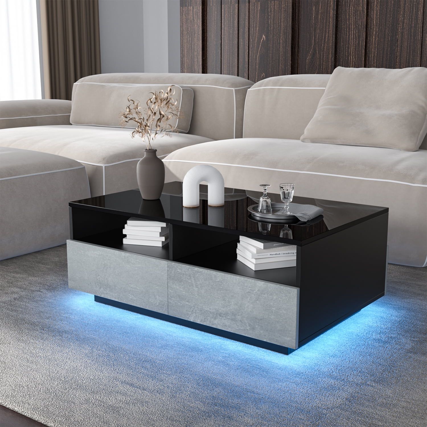 Hommpa Coffee Table Rgb Led Rectangular Center Table With Remote Control  Mordern Sofa Side Cocktail Storage Tables Gray Black For Living Room –  Walmart Inside Rectangular Led Coffee Tables (View 14 of 15)