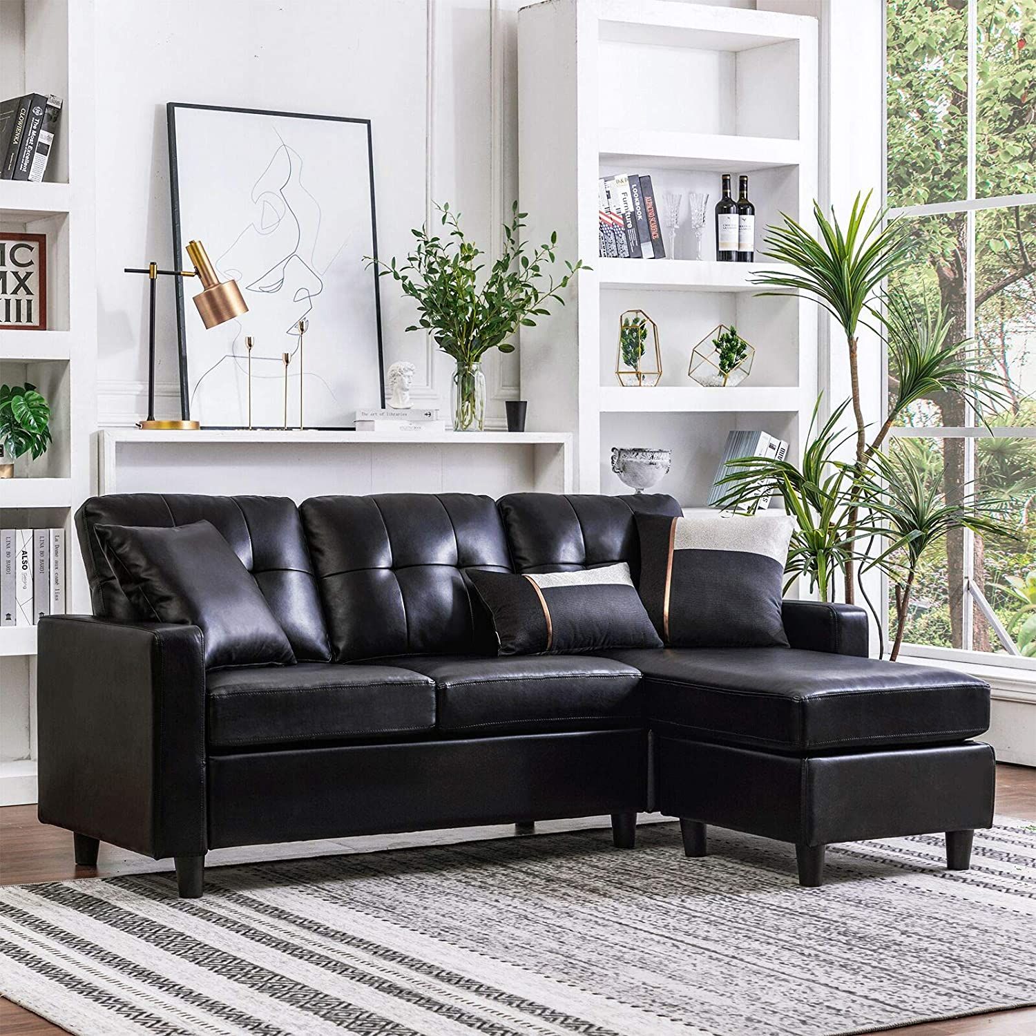 Honbay Convertible Sectional Sofa Couch Leather L Shape Couch | Sbw In Convertible L Shaped Sectional Sofas (View 9 of 15)