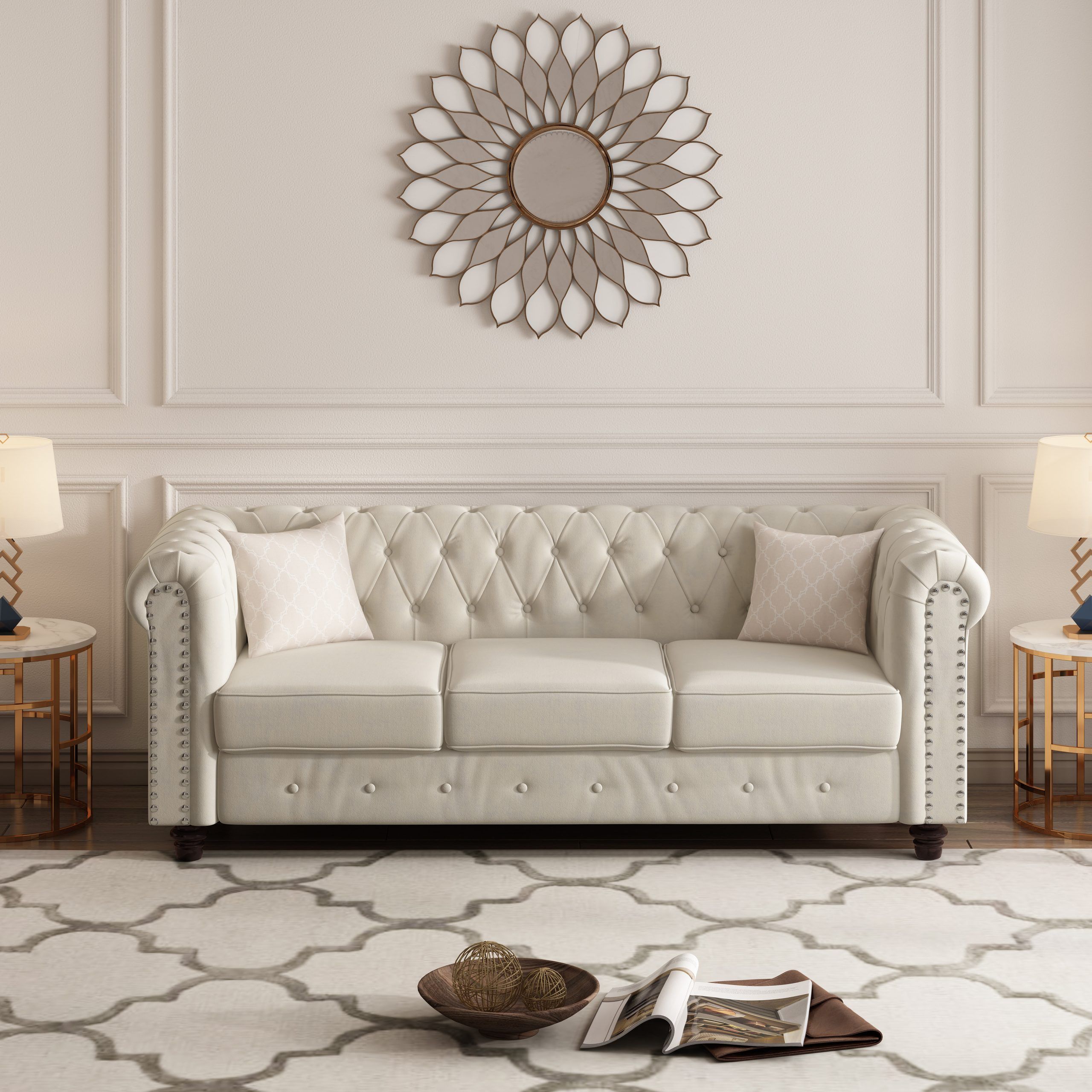 House Of Hampton® Eulau 82" Modern Beige Velvet Upholstered Sofa & Reviews  | Wayfair Regarding Elegant Beige Velvet Sofas (Photo 6 of 15)
