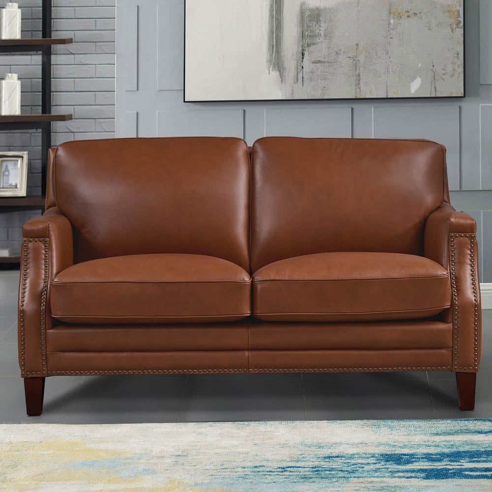 Hydeline Camano Top Grain Leather Loveseat With Feather, Memory Foam And  Springs – Bed Bath & Beyond – 34495181 Throughout Top Grain Leather Loveseats (Photo 1 of 15)