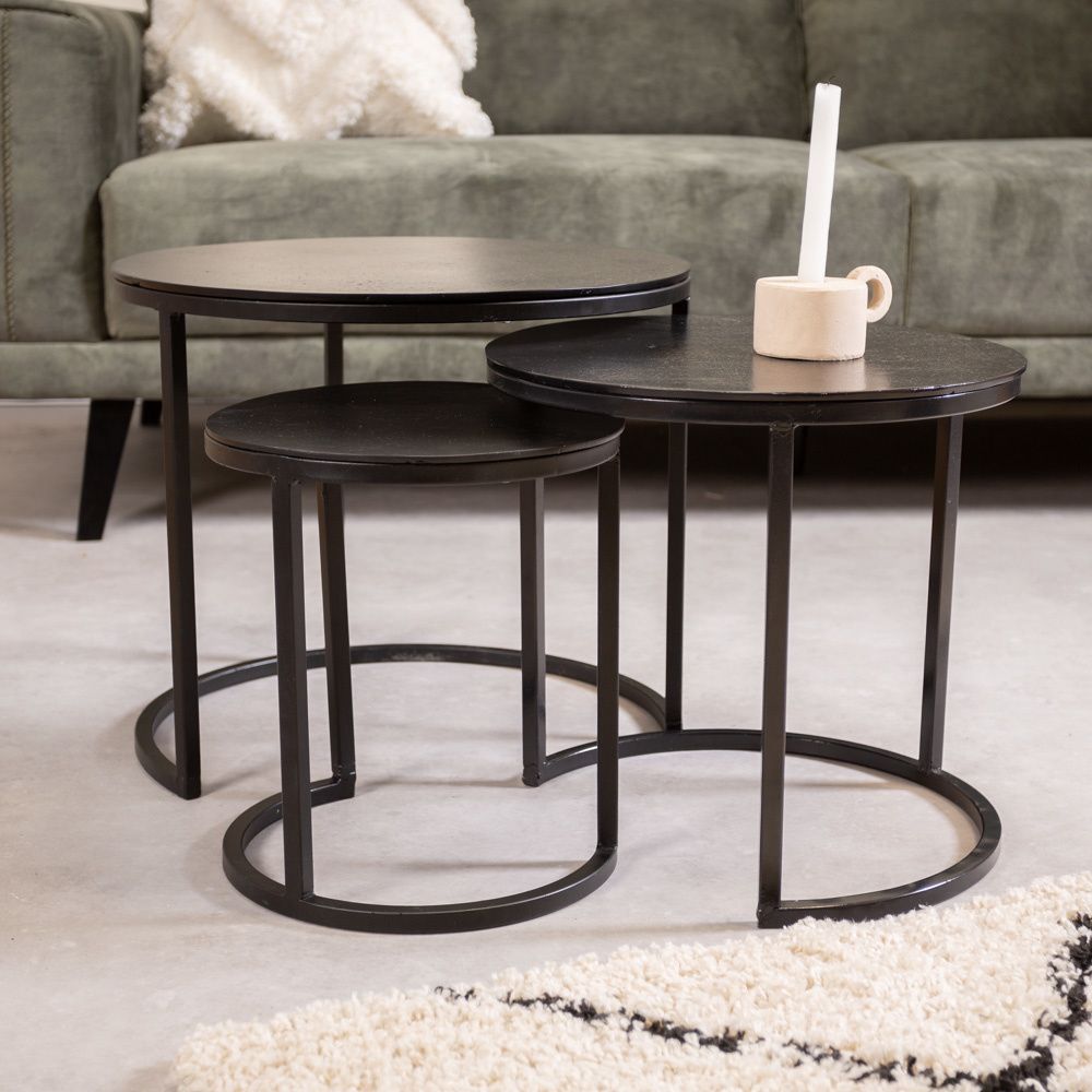 Industrial Coffee Table Alice Black – Set Of 3 – Furnwise For Coffee Tables Of 3 Nesting Tables (View 12 of 15)
