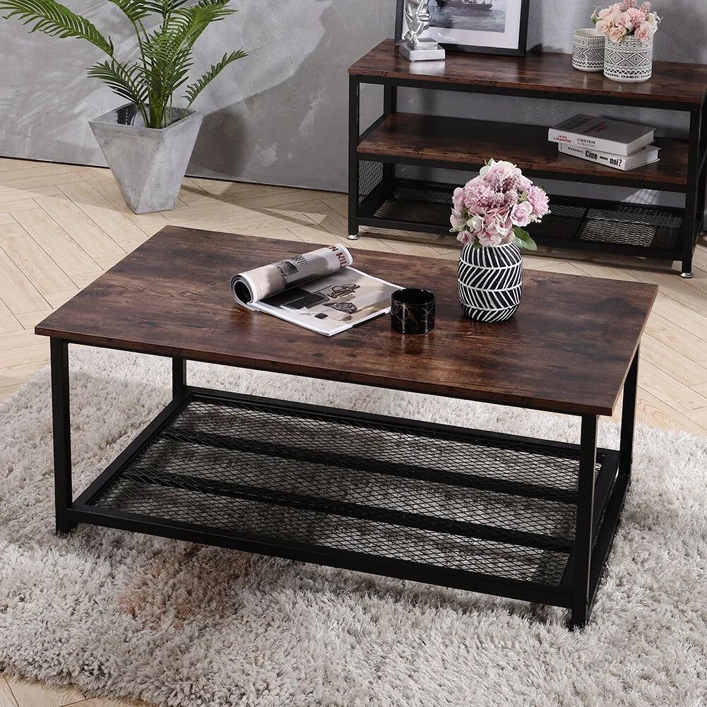 Industrial Coffee Table Cocktail Table Vintage Metal Storage Shelf Living  Room | Ebay With Metal 1 Shelf Coffee Tables (View 4 of 15)