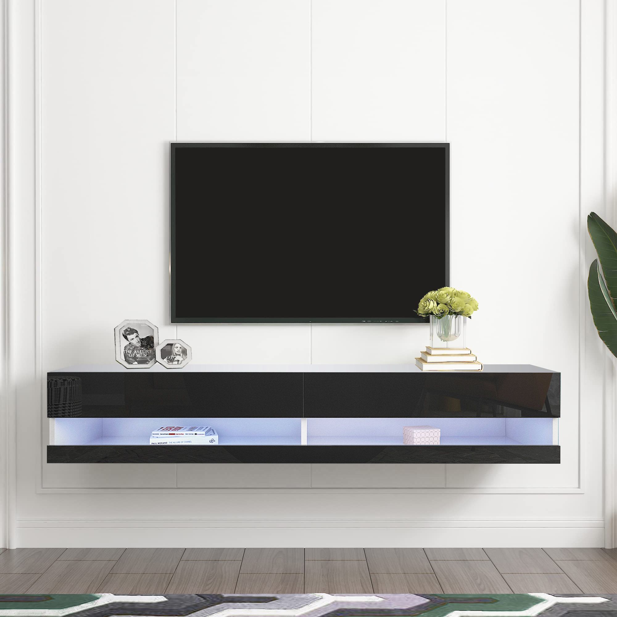 Ivy Bronx Floating Tv Stand Wall Mounted For 80"Tv, Entertainment Center  With 20 Colors Led Lights Add More Details (Optional) & Reviews | Wayfair With Regard To Wall Mounted Floating Tv Stands (Photo 5 of 15)