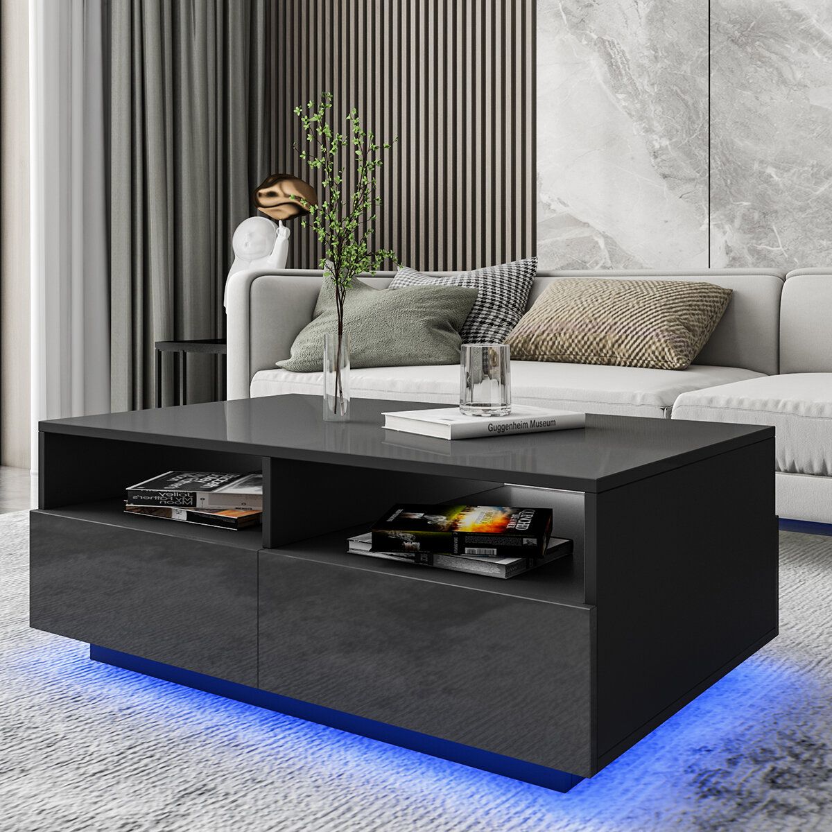 Ivy Bronx Gastelum Led Coffee Table With Colorful Rgb Led Lights & 4 Drawers  & Reviews | Wayfair With Regard To Led Coffee Tables With 4 Drawers (View 10 of 15)