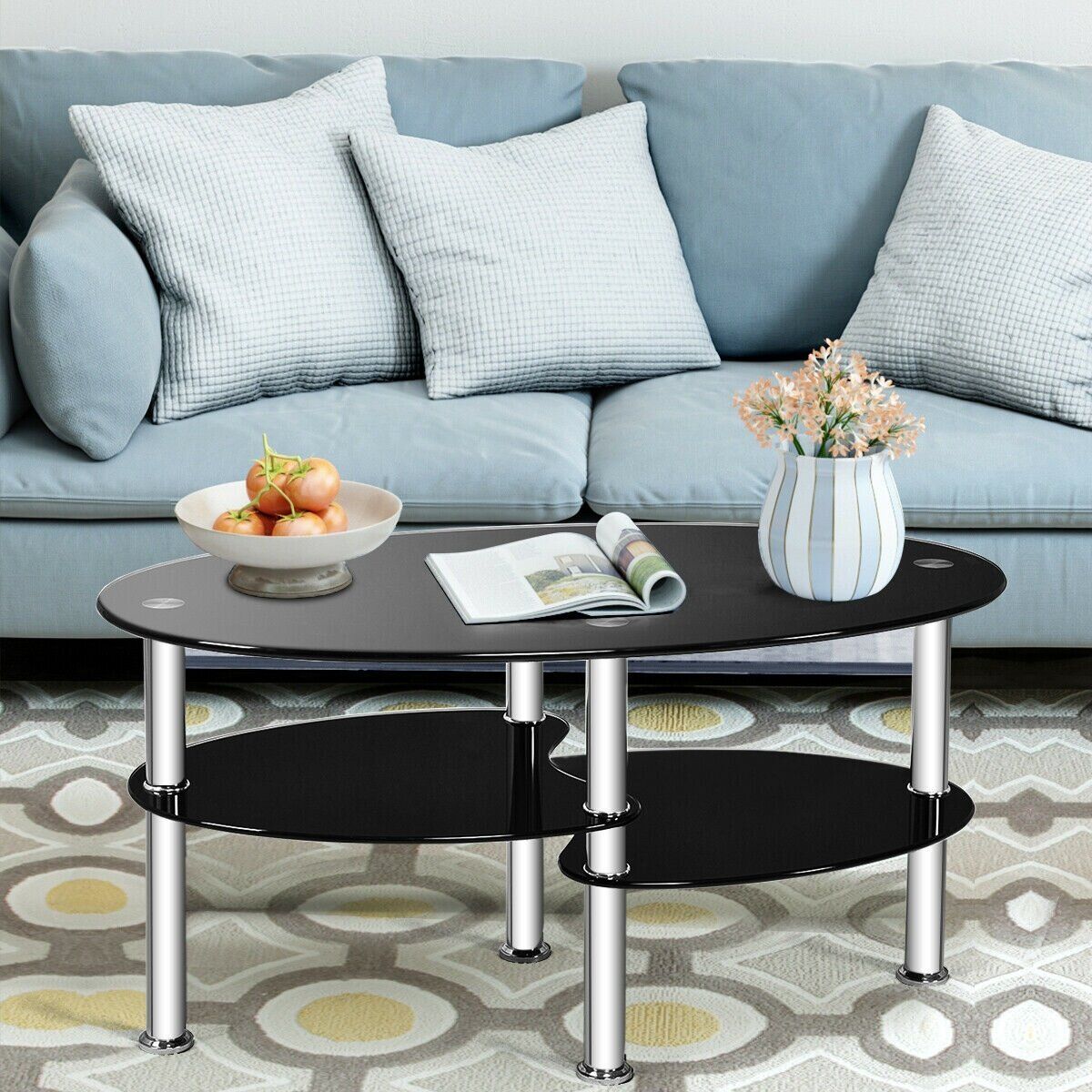 Ivy Bronx Oval Tempered Glass Side Coffee Table | Wayfair Intended For Tempered Glass Oval Side Tables (View 7 of 15)