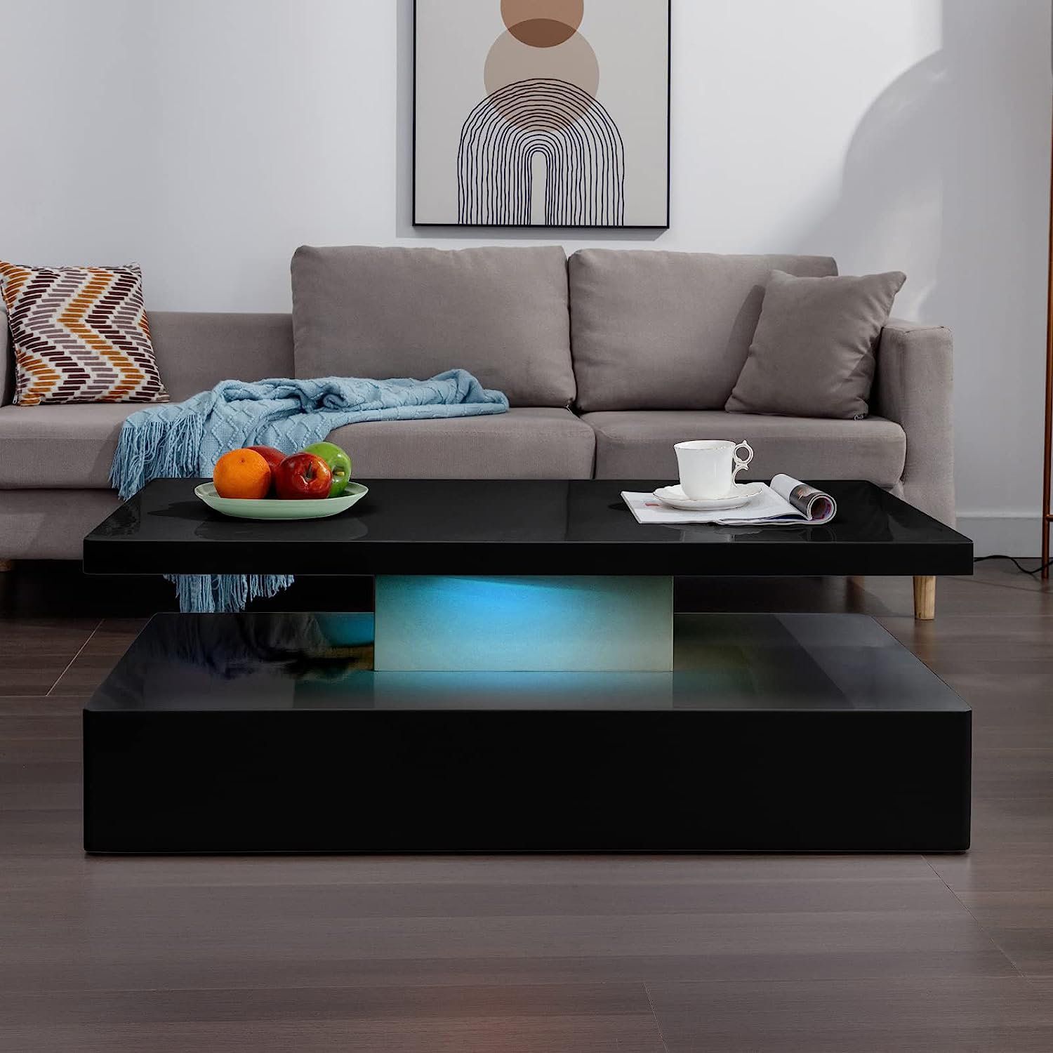 Ivy Bronx Tabu Modern Led Coffee Table With 12 Colors Lights, Living Room Table  Furniture/End Table & Reviews | Wayfair Throughout Rectangular Led Coffee Tables (View 5 of 15)