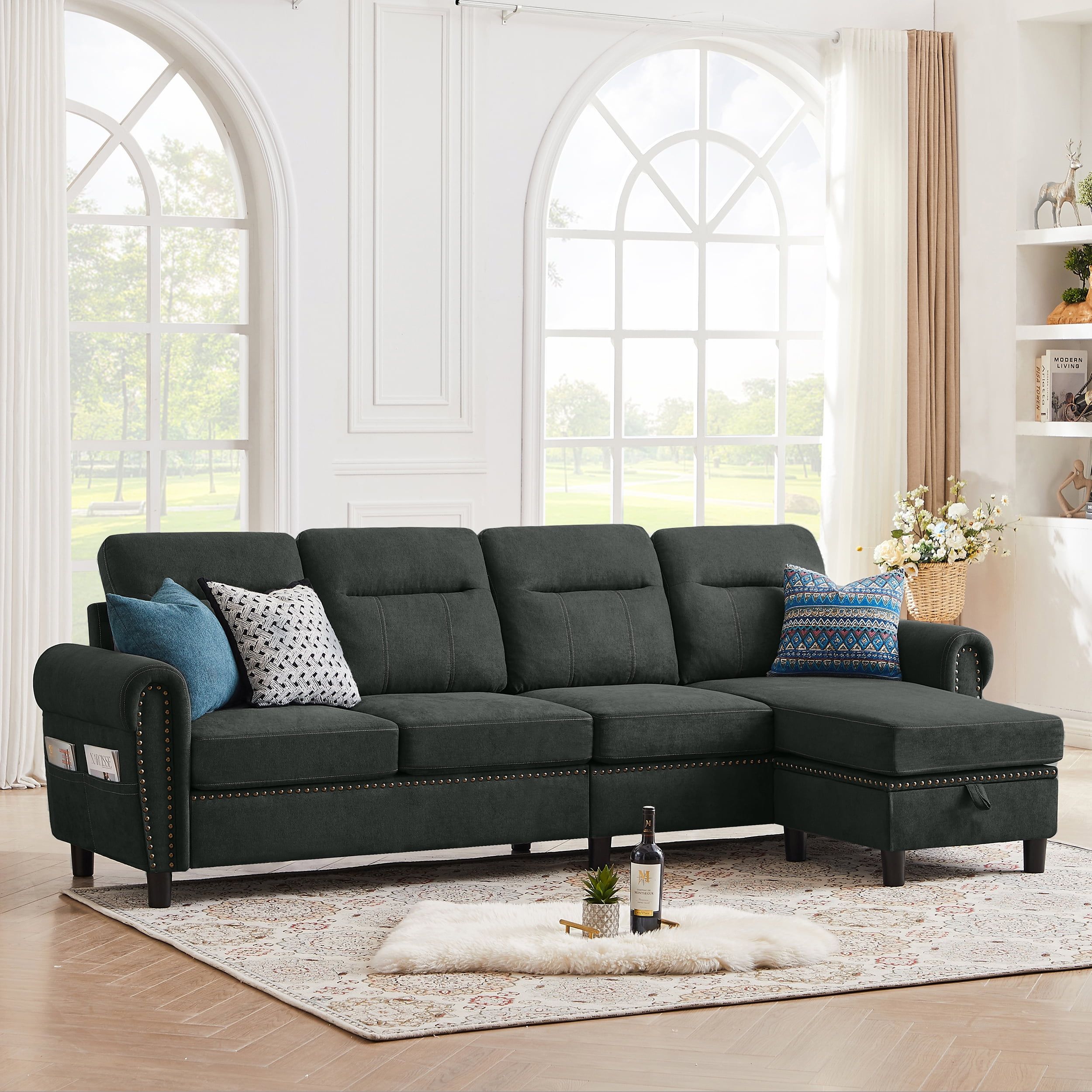 Jarenie Modern Sectional Sofa Couch With Reversible Chaise L Shaped Couch  4 Seat Convertible Sofa For Living Room ,Sectional Couch ,Living Room  ,Darkgrey – Walmart With L Shape Couches With Reversible Chaises (View 7 of 15)