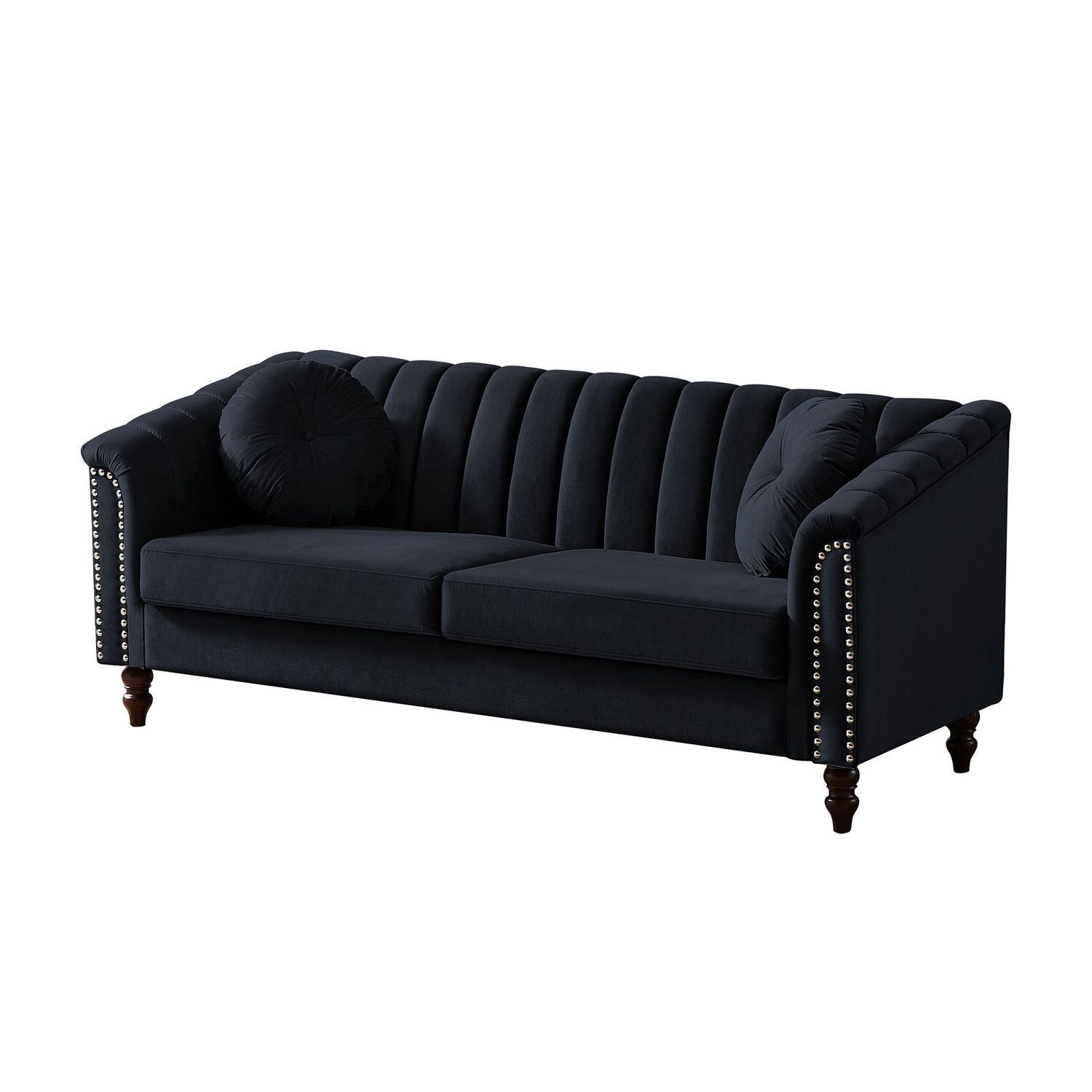 Jasmoder Modern Black Velvet Tufted Sofa 75 In Contemporary/Modern Medium  Size In The Couches, Sofas & Loveseats Department At Lowes Within Black Velvet 2 Seater Sofa Beds (Photo 14 of 15)
