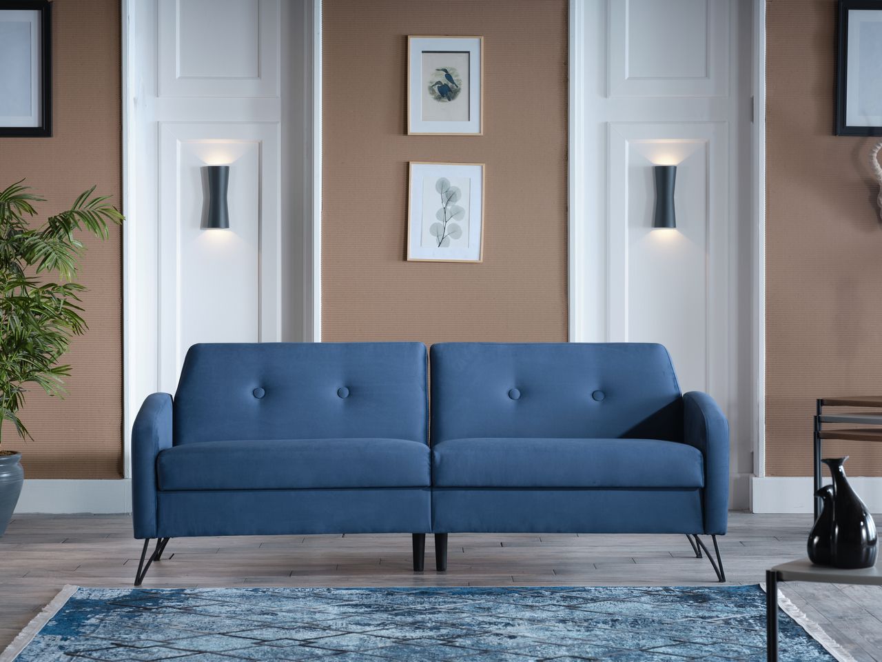 Juniper Vika Navy Blue 3 Seat Sleeper Sofabellona | 1Stopbedrooms In Navy Sleeper Sofa Couches (View 8 of 15)